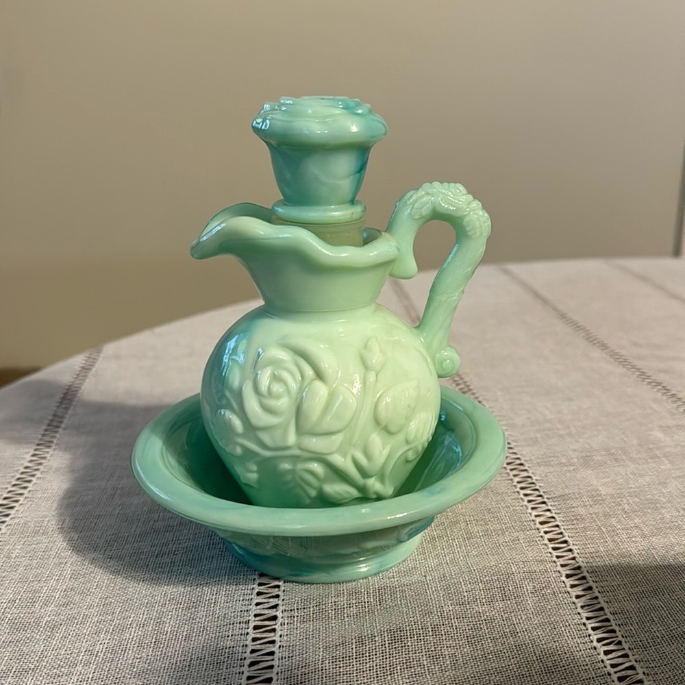 Avon jadite vintage picture and bowl, perfume gift for your collecting friend